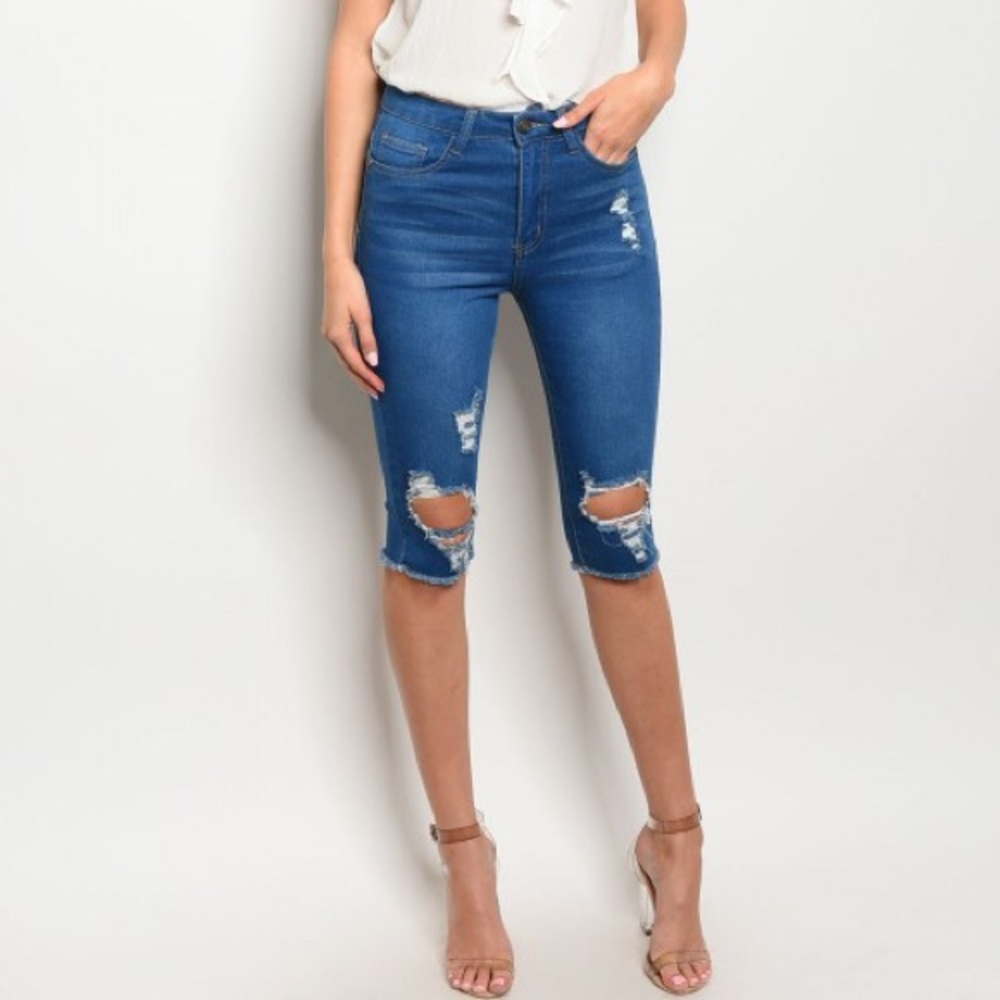 Denim Distressed Bermuda